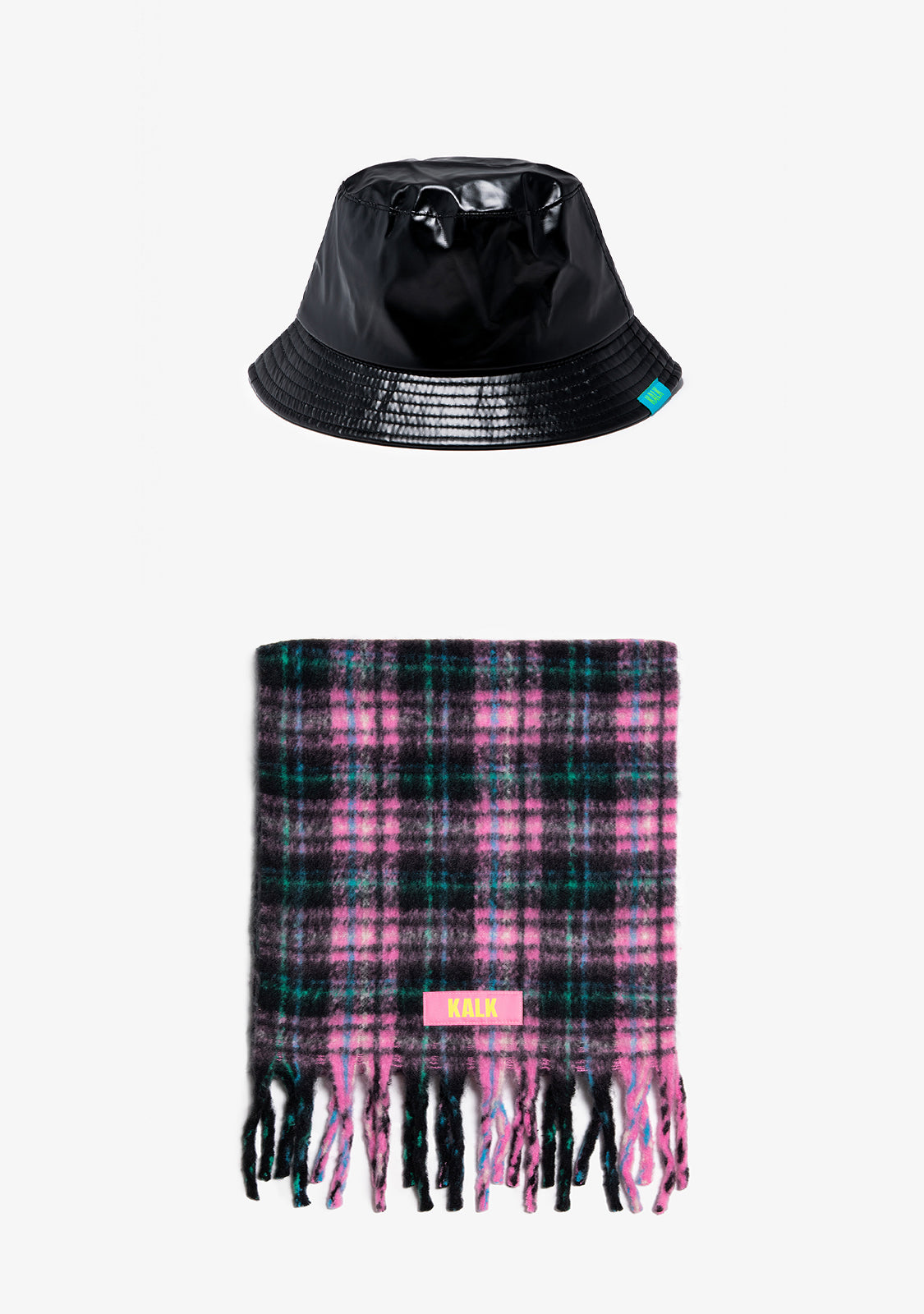 Bucket Shiny Black + Scarf Trick Pink Kalk