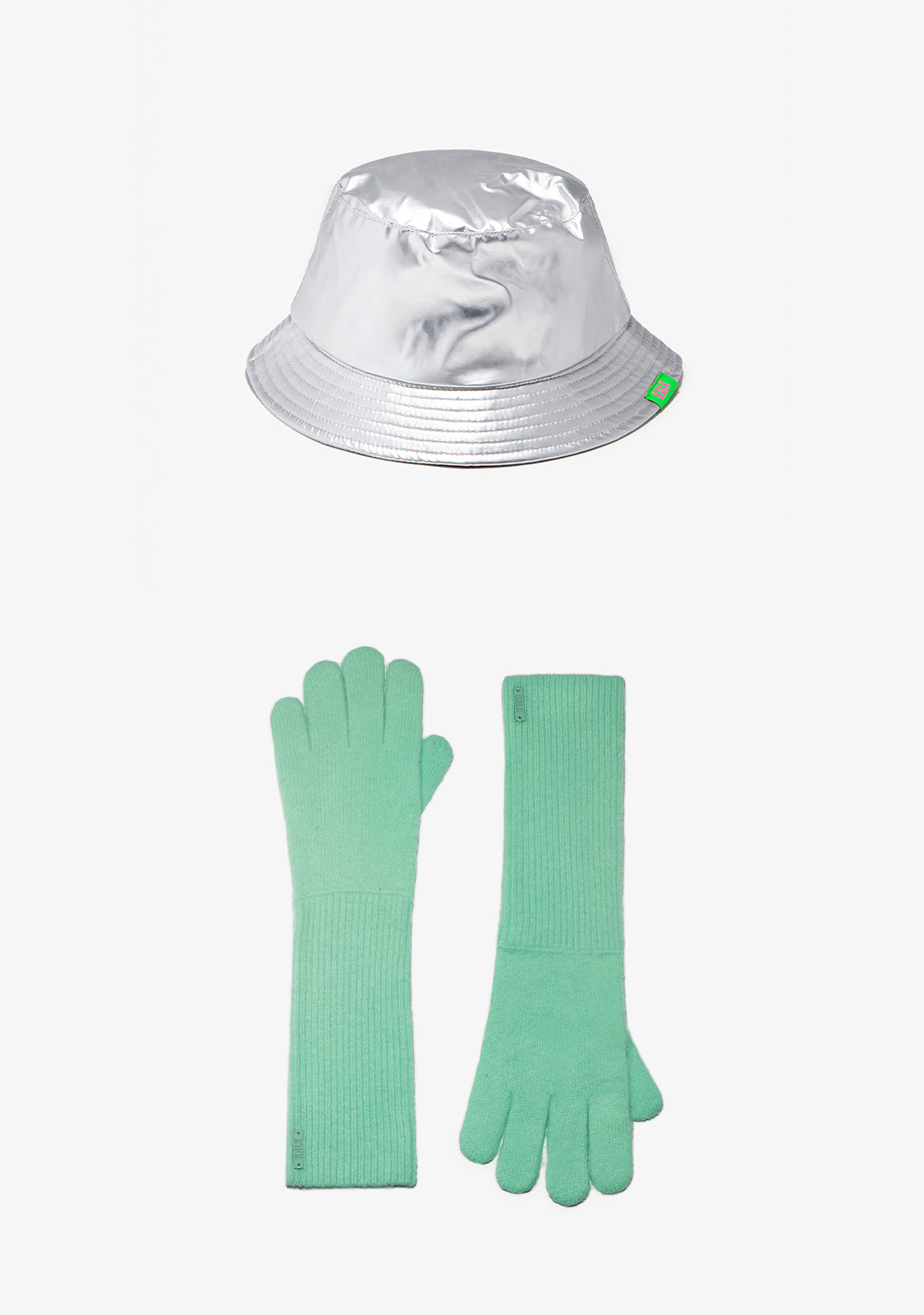Bucket Shiny Silver + Gloves Juicy Green Kalk