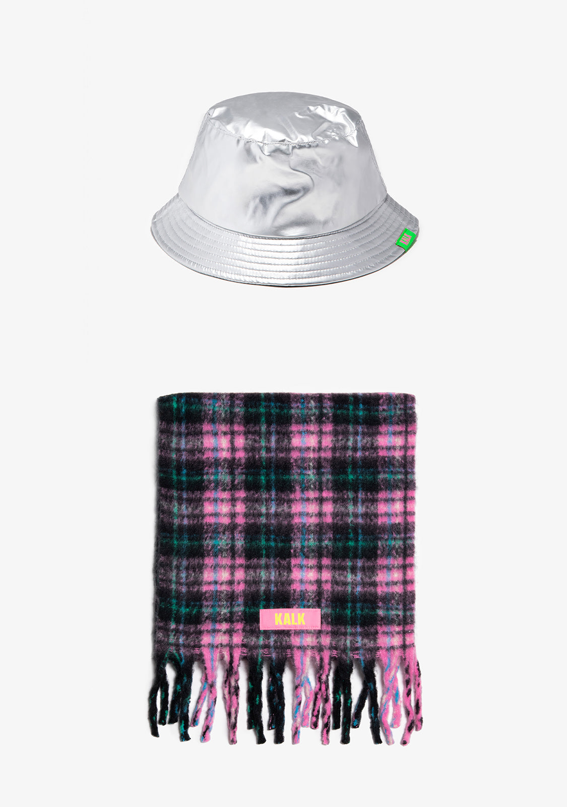 Bucket Shiny Silver + Scarf Trick Pink Kalk