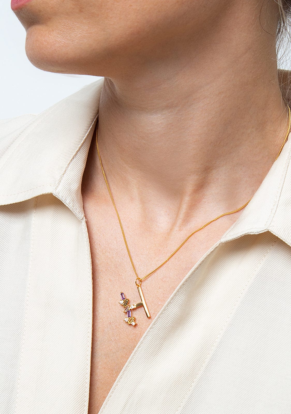 Collar Inicial H Baño Oro 18K Con Circonitas Multicolor Identity