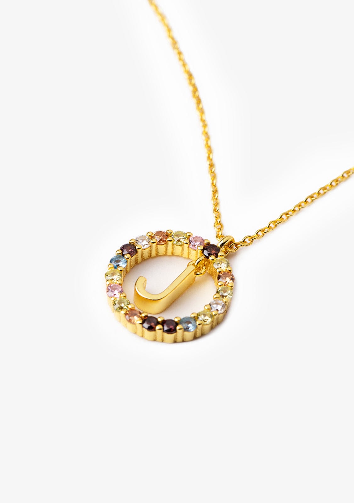 Collar Inicial J Baño Oro 18K Con Circonitas Multicolor Iniziale
