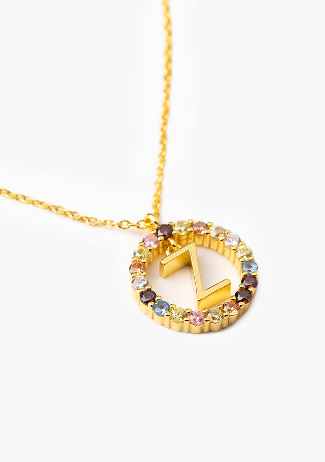 Collar Inicial Z Baño Oro 18K Con Circonitas Multicolor Iniziale