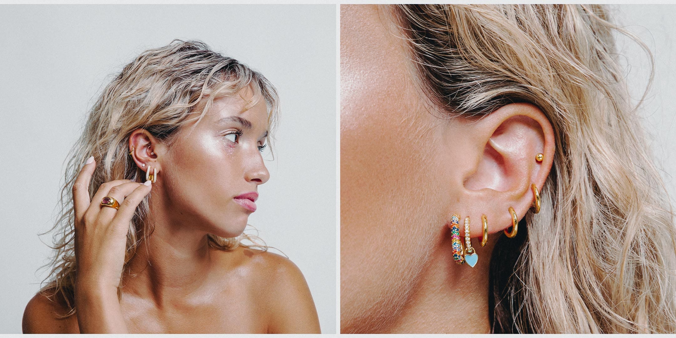 Piercings cierre plano de plata