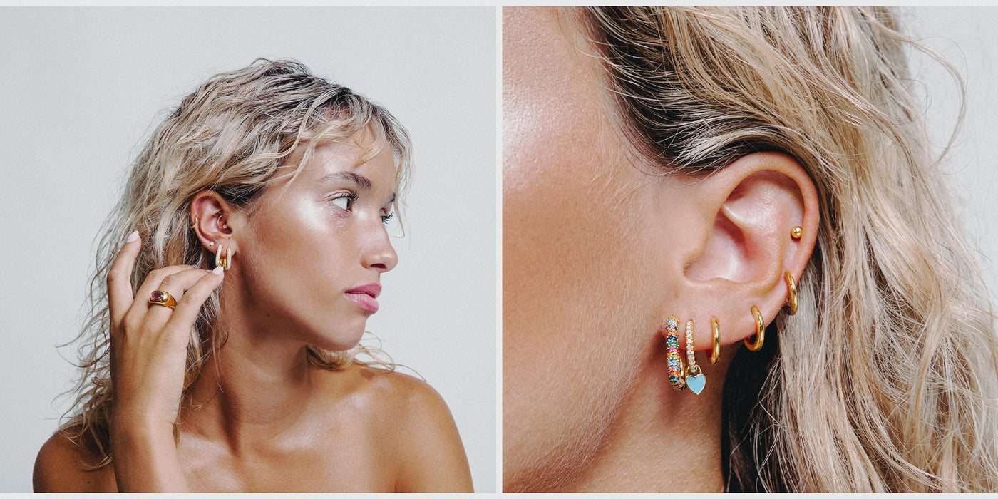 Piercings cierre plano de plata