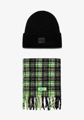 Beanie First Black + Scarf Trick Green Kalk