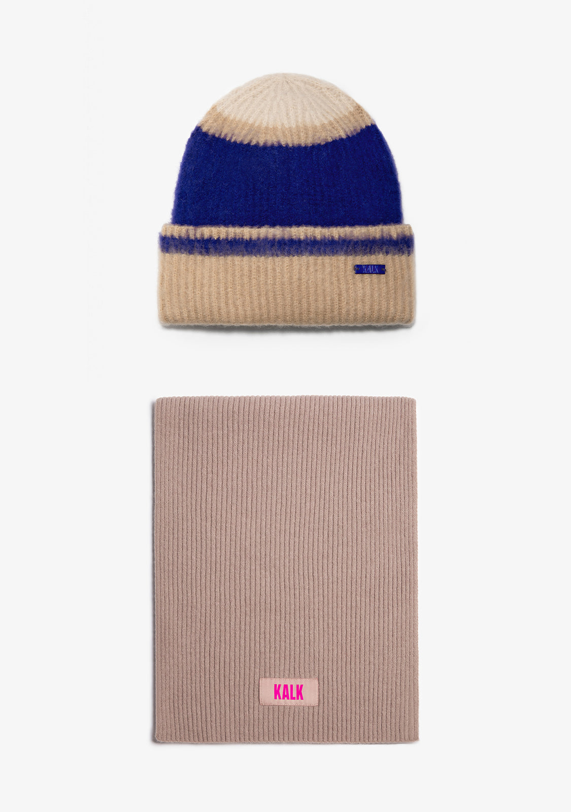 Beanie Vision Blue + Scarf Globe Beige Kalk