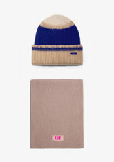 Beanie Vision Blue + Scarf Globe Beige Kalk
