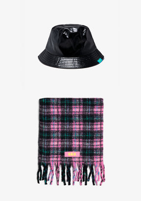 Bucket Shiny Black + Scarf Trick Pink Kalk