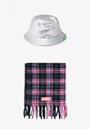 Bucket Shiny Silver + Scarf Trick Pink Kalk