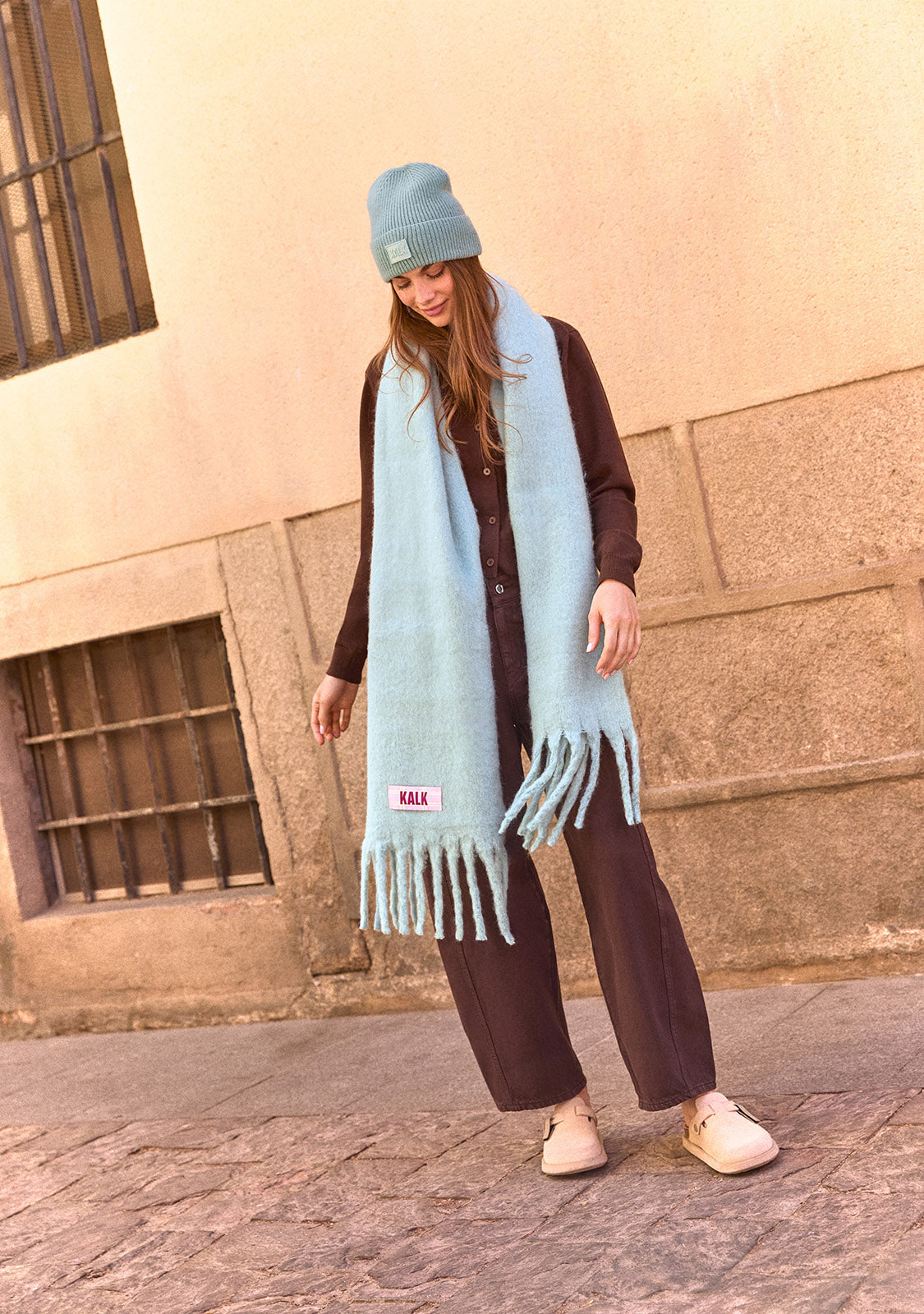 Conjunto de gorro e cachecol First azul-pedra