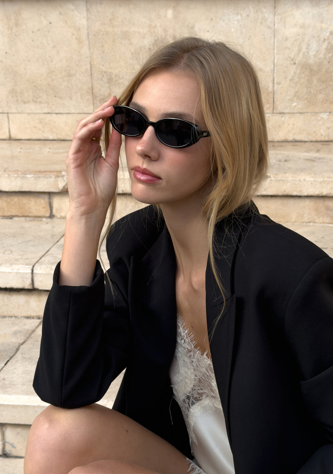 Ovale Sonnenbrille Schwarze Diana
