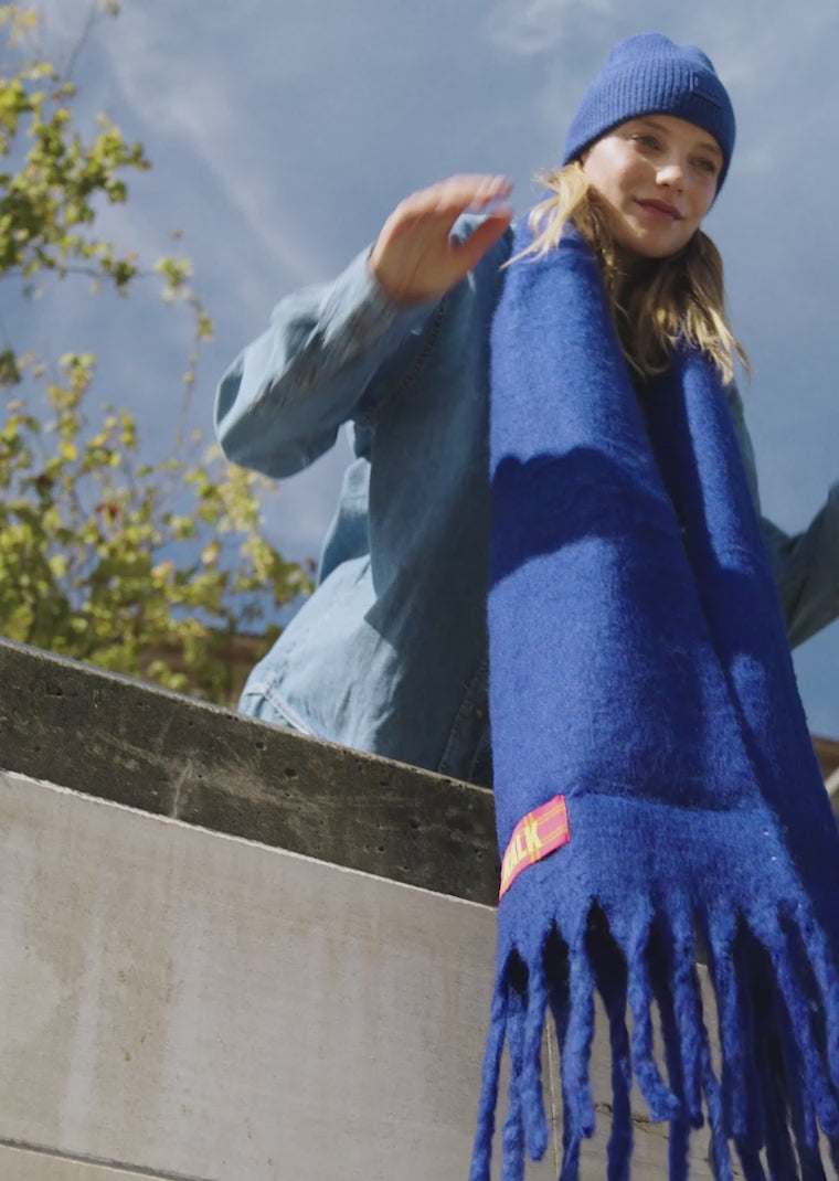 Load video: Scarf First Blue Kalk