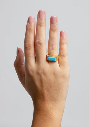 Ring Rectangle Turquese Gold