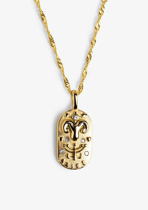 Aries Zodiac Necklace Steel Gold