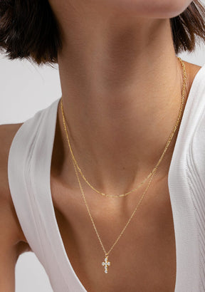 Collar Cruz Baño Oro 18K Con Circonitas Blancas Cross