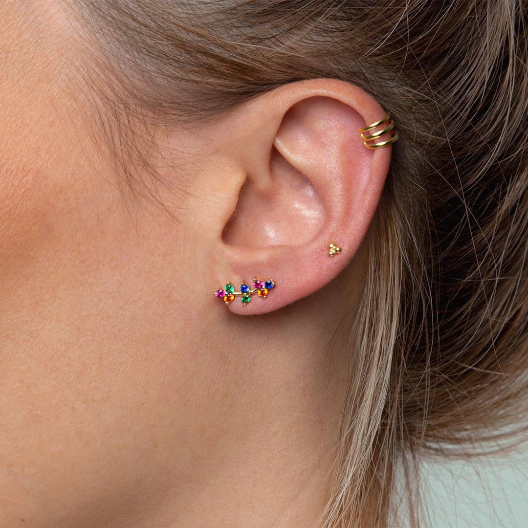 Mini Climber Multicolor Zirconia Gold Earring