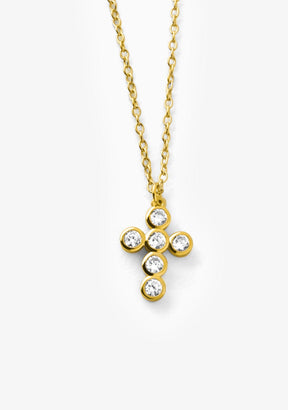 Collar Cruz Baño Oro 18K Con Circonitas Blancas Cross