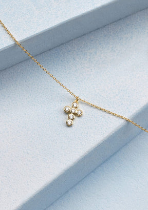 Collar Cruz Baño Oro 18K Con Circonitas Blancas Cross
