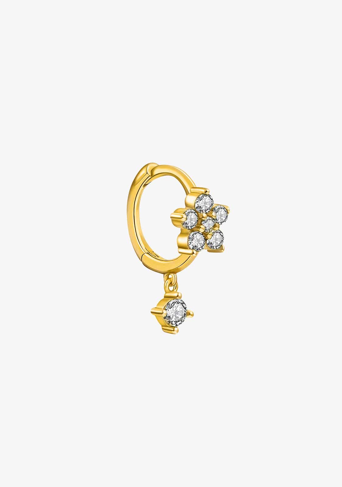 Piercing Aro Baño Oro 18K Con Circonitas Blanco Flor