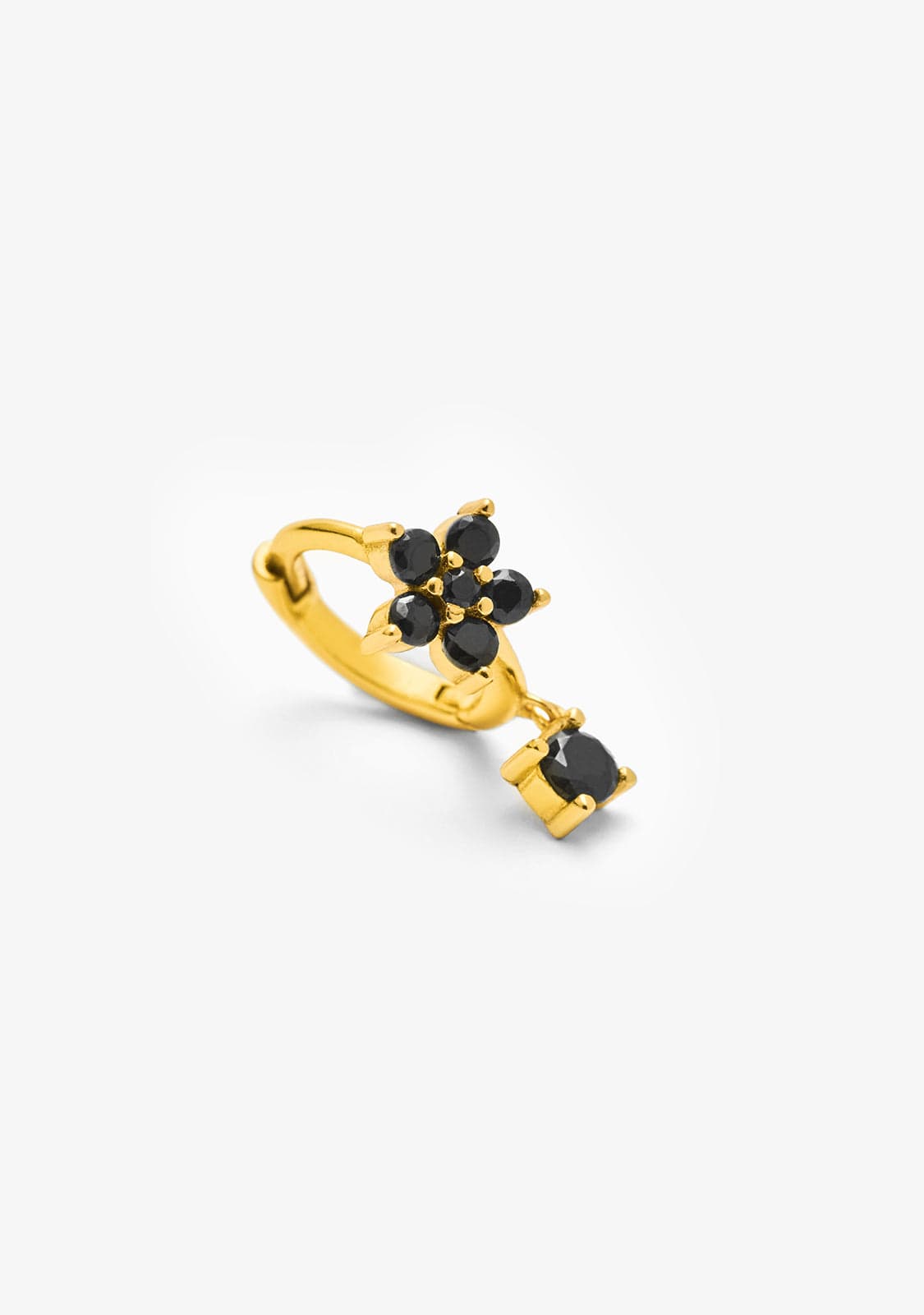 Piercing Aro Baño Oro 18K Con Circonitas Negra Flor