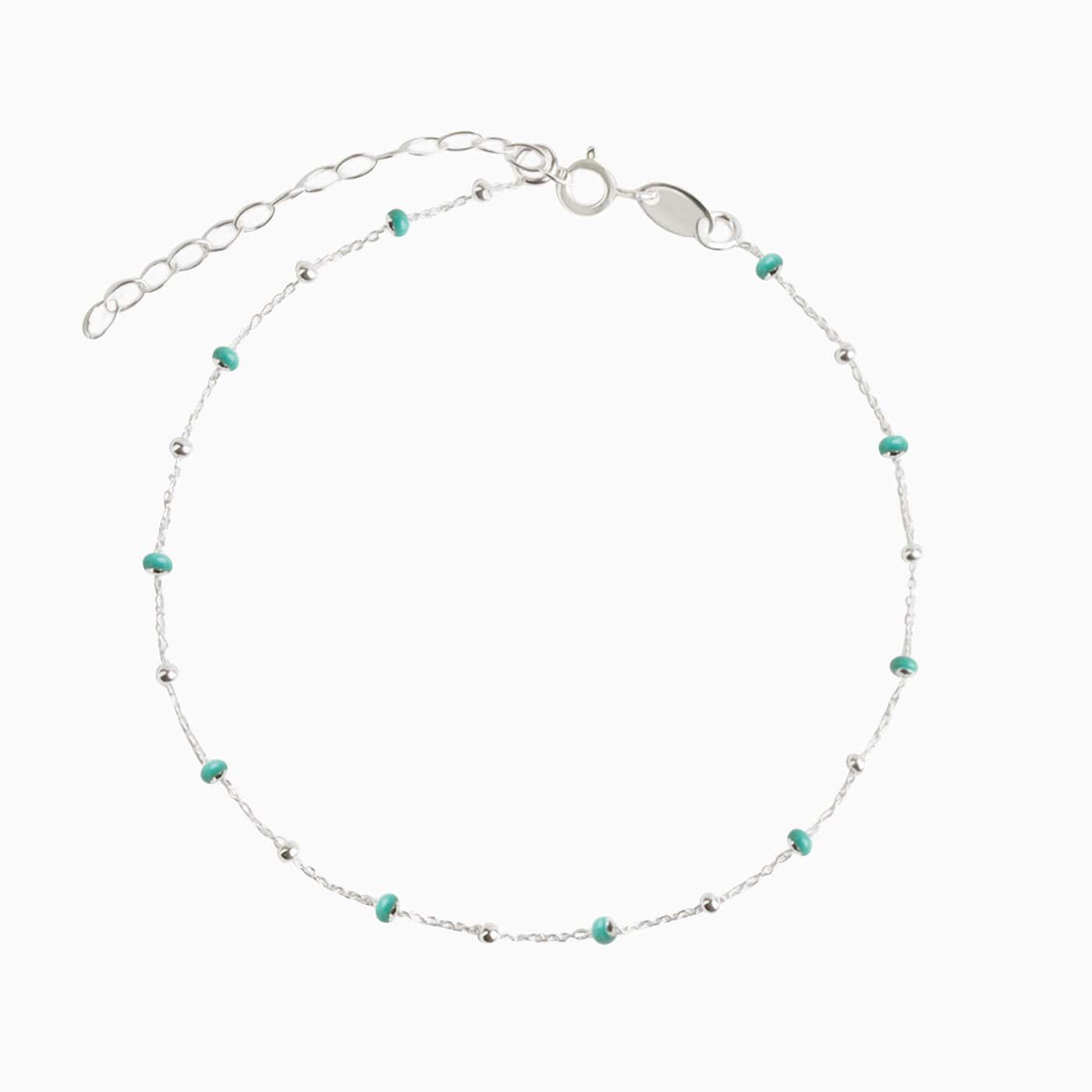 Turquoise Beads Silver Anklet