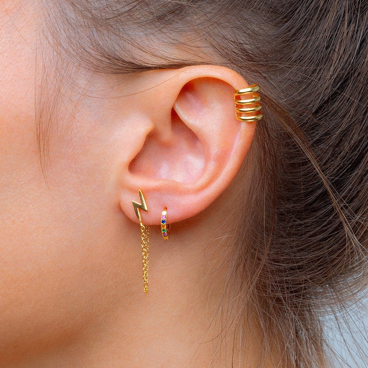 Ray Chain Gold Earring