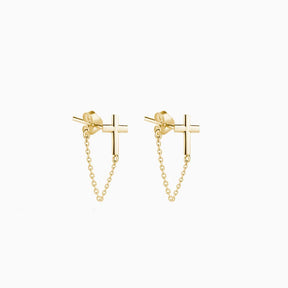 Cross Chain Earrings Gold