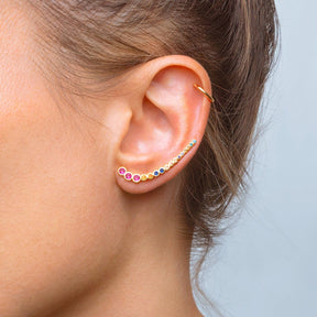 Climber Multicolor Zirconia Gold Earring