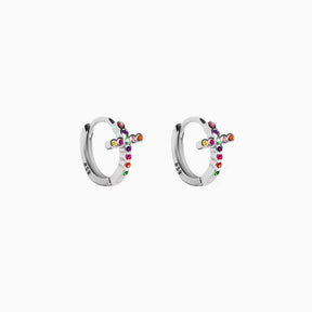 Mini Hoop Cross Multicolor Zirconia Silver Earring
