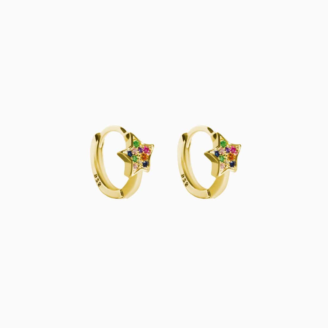Mini Hoop Star Multicolor Zirconias Gold Earring