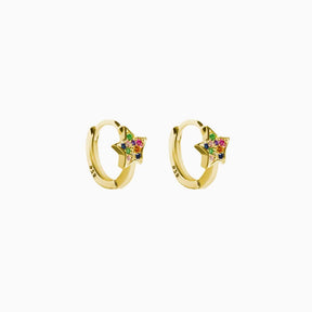 Mini Hoop Star Multicolor Zirconias Gold Earring
