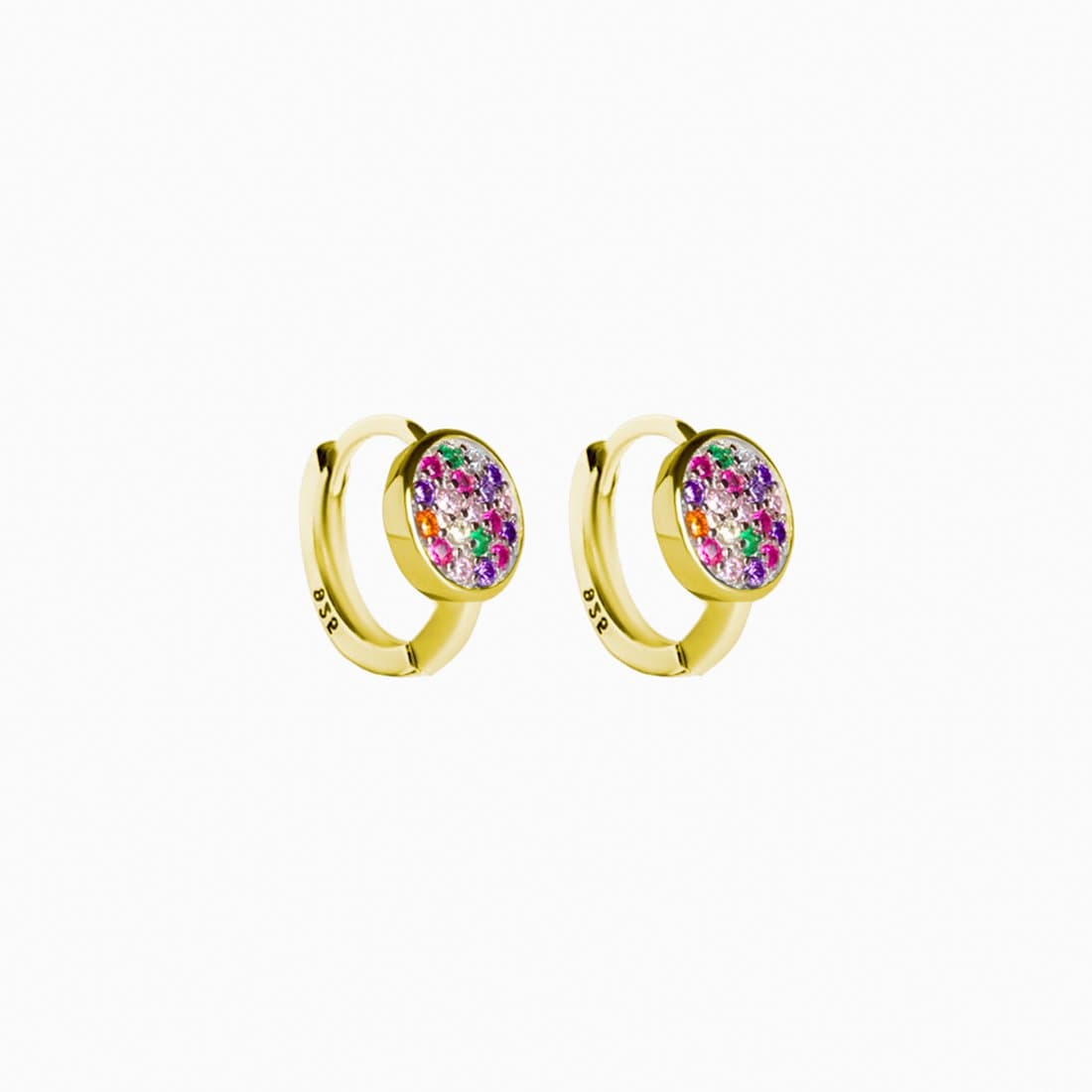 Mini Hoop Button Rainbow Gold Earring