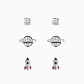 Space Earrings Silver Set