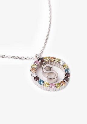 Collar Inicial S Plata de Ley 925 Con Circonitas Multicolor Iniziale