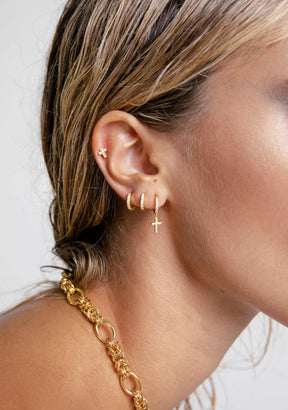 Cross Zirconias Hoop Piercing Gold